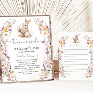 Bunny First Birthday Time Capsule Sign: Wildflower Party Decor (Printable)