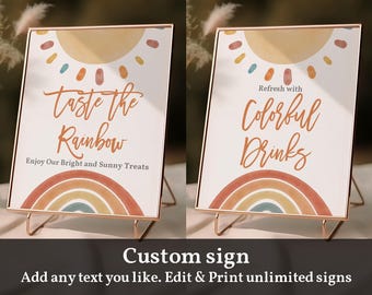Boho Sunshine Rainbow Sign: Editable Party Table Decor Bir298