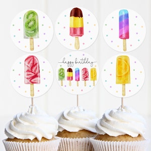Popsicle birthday cupcake topper Popsicle Party Decor Summer Pool Party Label Ice Cream Tag Chill With Us Editable Printable Download Bir347
