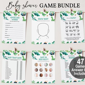 Dinosaurier-Baby-Dusche-Spiel-Bundle Dino Party Aktivität Set Junge Baby-Dusche Tropischer Dschungel niedlichen Dino Bearbeitbare Druckbare Digitaler Download Bab96