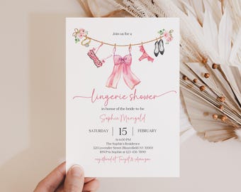 Lingerie Shower Invitation, Panty Game Card, Pink Floral (Editable Printable) Bri74