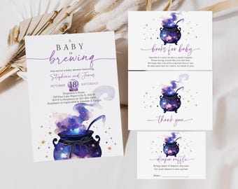 Baby Shower Invitation: Halloween Witch Theme - Editable Gender Reveal Bab12