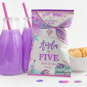 Editable Mermaid Chip Bag Template Summer Birthday Party Chip Bag Favors Mermaid Party Potato Chip Favors Printable Download Bir321