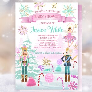 Nutcracker baby shower invitation Sugar Plum Fairy Invite Pink Ballet Christmas Girl Land of Sweets Editable Download Printable Bab64