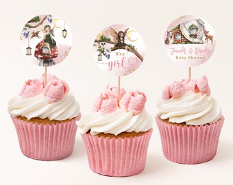 Cupcake Toppers: Fairy Baby Shower Rustic Floral (Editable Printable Bab172)
