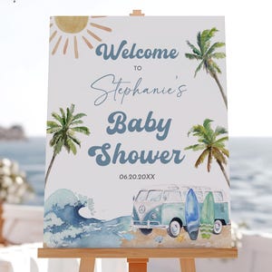 Baby on Board Welcome Sign Editable Surf Beach Baby Shower Welcome Sign Template Summer Baby Shower Printable Sign Beach Party Bab354