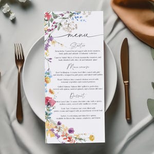 Boho Wildflower menu template Editable Garden Party Baby Shower bridal shower menu Printable Boho Flowers Event Menu Wedding Menu Bab301