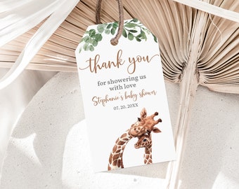 Baby Shower Favor Tags: Giraffe Safari Design - Editable & Printable Bab36