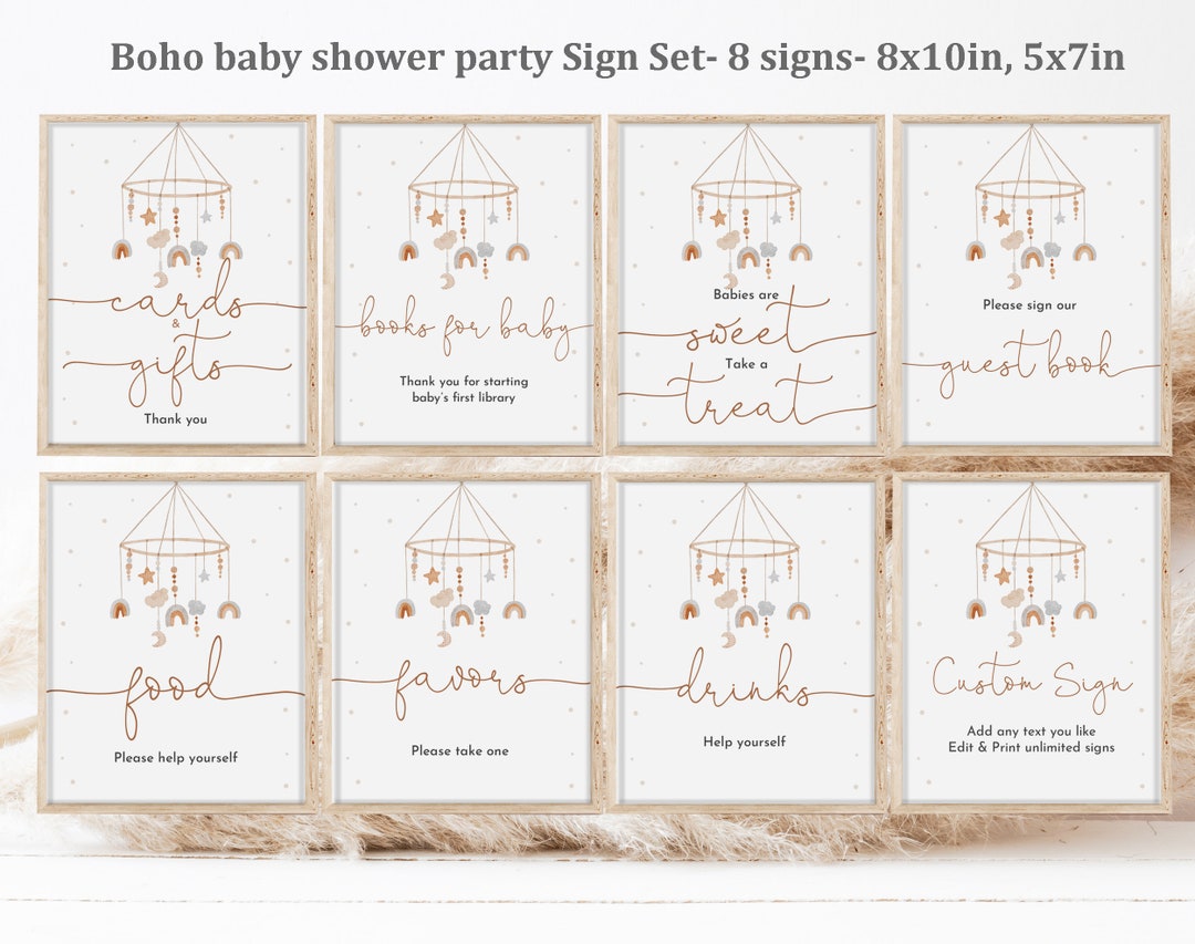 Boho Baby Shower Table Sign Rainbow Crib Mobile Sign Set Baby Shower ...