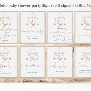 Signe de table de baby shower bohème arc-en-ciel berceau mobile signe ensemble lot de signes de baby shower de bébé étoile lune imprimable modifiable cadeau faveur Bab200