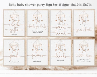 Baby Shower Table Signs: Boho Rainbow, Star Moon - Editable Printable Bab200