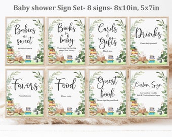 Storybook Baby Shower table sign set New Chapter Baby Shower sign pack Editable Greenery Printable Gender neutral Digital Decor Bab217
