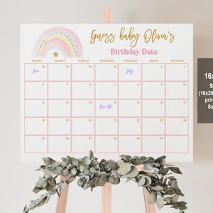 Pastell Regenbogen Fälligkeit Datum Kalender Errate Babys Geburtstag Zeichen Rosa Regenbogen Gold Glitter Baby Dusche Poster Editable Printable Download Bab155