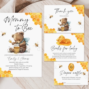 Bee Baby Shower Invitation Set Mommy To Bee Bundle Bear Invite Book for Baby Diaper Honey Bee Baby Editable Printable Download Bab195