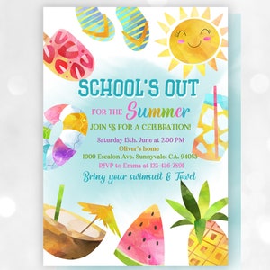 End of School Party  Schools Out Party Invitation  EDITABLE, Download  Summer Invite  Par30