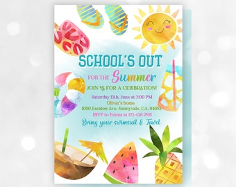 Ende der Schulparty Schools Out Party Einladung EDITIERBAR, Download Sommer einladen Par30