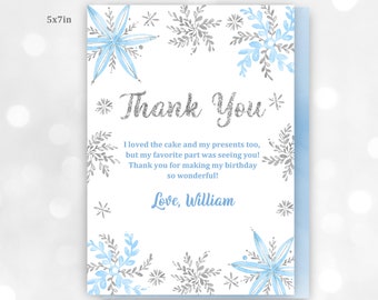 Snowflake thank you card  Winter birthday thank you card, 5x7in, 4x6in Included  All EDITABLE, Download  Bir42