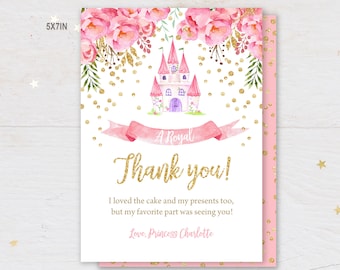 Princess Thank You Card 5x7in, 4x6in   Princess Party Thank you Note Download  EDITABLE  Royal thank you  Pink and Gold  Prin1
