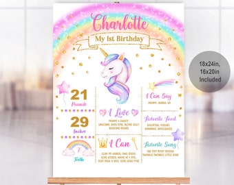 Unicorn 1st Birthday Chalkboard Sign, Rainbow Gold (Editable Digital Bir249)