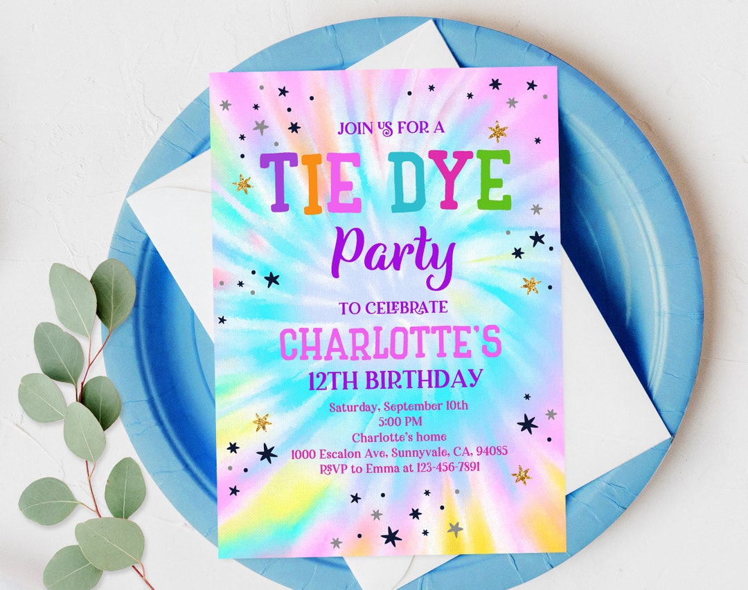Tye Dye Birthday Invitation Pastel Rainbow Tye Dye Party Etsy