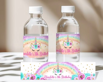Unicorn Water Bottle Labels   Rainbow Unicorn Birthday Party   Rainbow Unicorn Party Decoration   Download  EDITABLE  Rain1