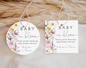 Baby in Bloom Favor Tags, Wildflower Boho Floral (Editable Printable Bab244)
