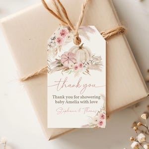 Kürbis Baby Shower Tag Printable Kleiner Kürbis Gunst Tag Boho Herbst Floral bearbeitbar Dankeschön Tag Herbst Geschenkanhänger Mädchen Pampas Grass Bab251