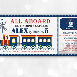 Train Birthday Ticket Invitation Train Ticket Kids Invite Blue Boy 1st Boarding Pass Digital Editable Printable Download Bir137