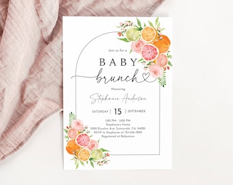 Citrus Baby Shower Invite - Lemon Orange Brunch, Editable Bab262