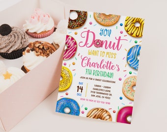 Donut Birthday Invitation Sweet celebration Party Invite Donut miss it Girl Donut Grow up Digital Editable Download Printable Bir160