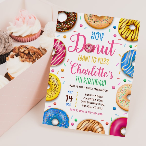 Donut Birthday Invitation Sweet celebration Party Invite Donut miss it Girl Donut Grow up Digital Editable Download Printable Bir160