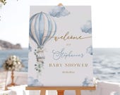 Blue Hot Air Balloon Baby Shower Sign: Adventure Awaits Welcome Bab375