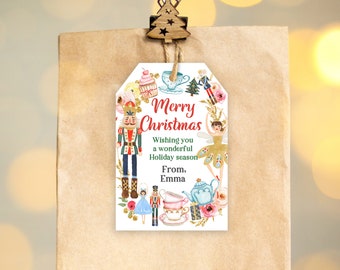 Nutcracker Gift Tags Christmas Tags Holiday Favor Tag Editable Sugar Plum Fairy Dance Ballet Gift Tag Download Printable label Chr16