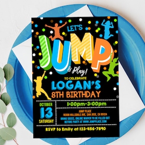 Jump Invitation Jump Birthday Party Invite Trampoline Party Bounce House Party Jump Party Let's Jump Boy Editable Printable Download Bir65