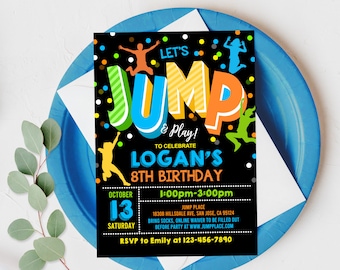 Jump Invitation Jump Birthday Party Invite Trampoline Party Bounce House Party Jump Party Let's Jump Boy Editable Printable Download Bir65