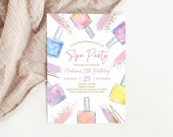 Spa Party Invitation: Editable Tween Manicure & Makeup Birthday