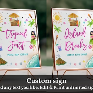 Letrero personalizado para mesa de fiesta hawaiana Luau, decoración de mesa de verano Aloha para fiesta de piña, fiesta en la piscina, digital, editable, imprimible, descarga Bir363
