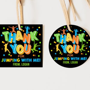 Sprung Geburtstag Runde Quadrat Label Sprung Trampolin Dankeschön Label Sprung Favor Tags Hüpfen Haus Geschenkanhänger Bearbeitbar Printable Download Bir65