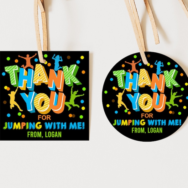 Jump Birthday Round Square Label Jump Trampoline Thank you Label Jump Favor Tags Bounce House Gift Tags Editable Printable Download Bir65