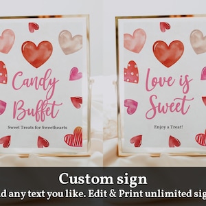 Valentine&#39;s day Custom sign Heart table sign Birthday Baby shower Party Decor Sweet heart Decor Editable Printable Download VaI1 VababI5