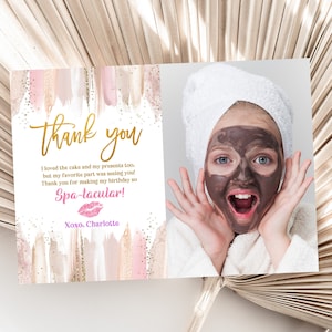 Spa Geburtstag Foto Dankeschön Karte Makeup Party Dankeschön Spa Sleepover Glam Party Gold Beige Rosa Bearbeitbare Printable Download Bir309