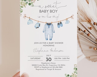 Invito per baby shower: tema bucato (modificabile, download digitale) Bab214