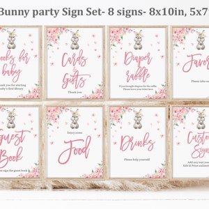 Bewerkbare konijnenbordset Bloemen konijn Babyshower tafelbordpakket roze bloemendecoraties Gunsten Geschenken Meisje Paasfeestdecoratie Eaba3