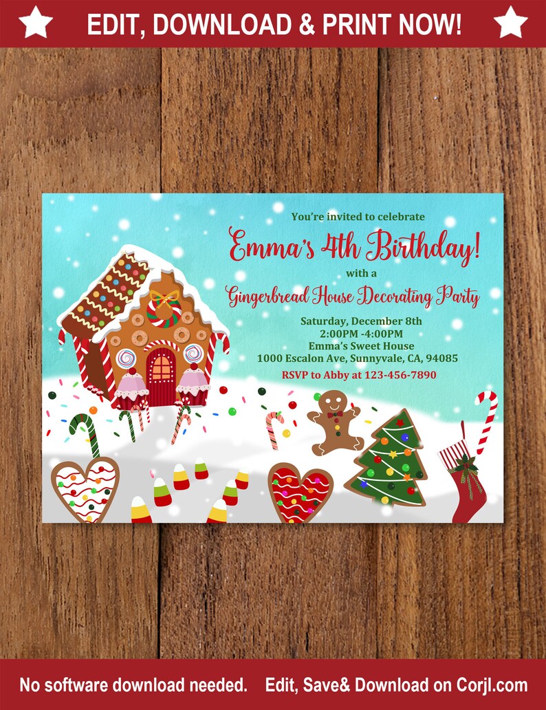 Gingerbread House Birthday Invitation Gingerbread invitation | Etsy