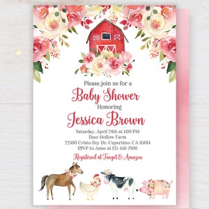 Farm baby shower Invitation  Girl Farm Animals Invite  EDITABLE, Download  Bab81