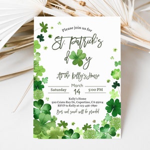 St. Patrick&#39;s Day Invitation Shamrock Saint Patrick&#39;s Day Party Invite Beer Party Green Irish Any Event Editable Printable Download SppI5