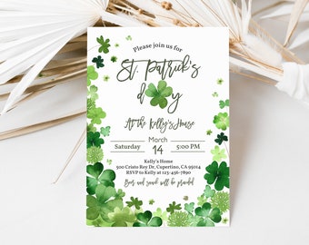 St. Patrick's Day Einladung Shamrock St. Patrick's Day Party einladen Bier-Party grün irisch Jedes Event Bearbeitbar Druckbar Download SppI5