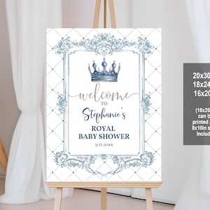 Prinz Babyparty Willkommensschild Royal Prince Willkommen Poster Editierbar Junge Babyparty Dekoration König Blau Silber Printable Bab218