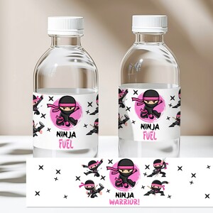 Étiquettes pour bouteille d'eau fille Ninja Arts martiaux Emballages pour bouteille d'eau Ninja fête d'anniversaire de Ninja Étiquette de fête de karaté modifiable en téléchargement imprimable Bir365