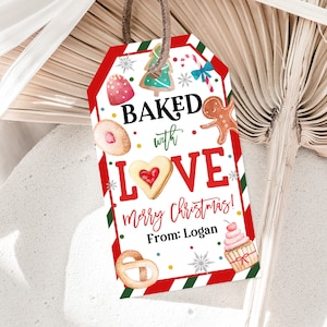 Etiqueta de galleta horneada con amor para Navidad Etiqueta de galleta de regalo de Feliz Navidad Etiqueta de galleta de regalo Escuela de intercambio de galletas Niños Editable Descargar Imprimible Cht34